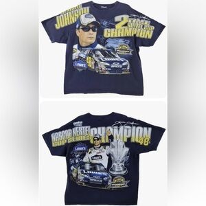 Vtg Jimmie Johnson TShirt Black Chase AOP 2007 Nextel Cup 2 Time Champion Men XL